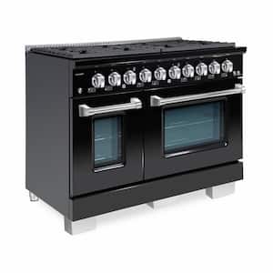 BOLD 48"6.7CF8 Burner Freestanding Double Oven Dual Fuel Range with Gas Stove and Electric Oven in Black Stainless steel