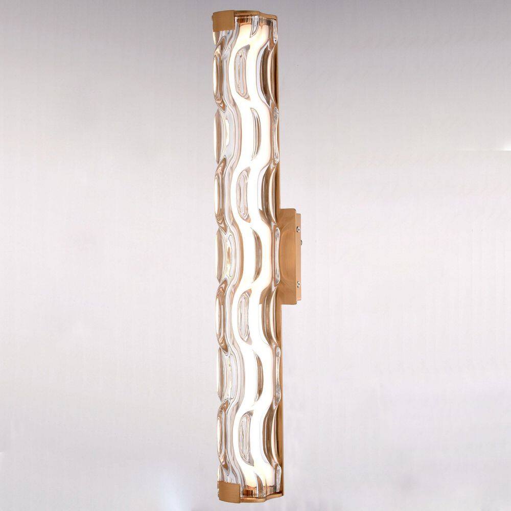 Marseille 24" Natural Brass LED Vanity Light with Sculpted Glass