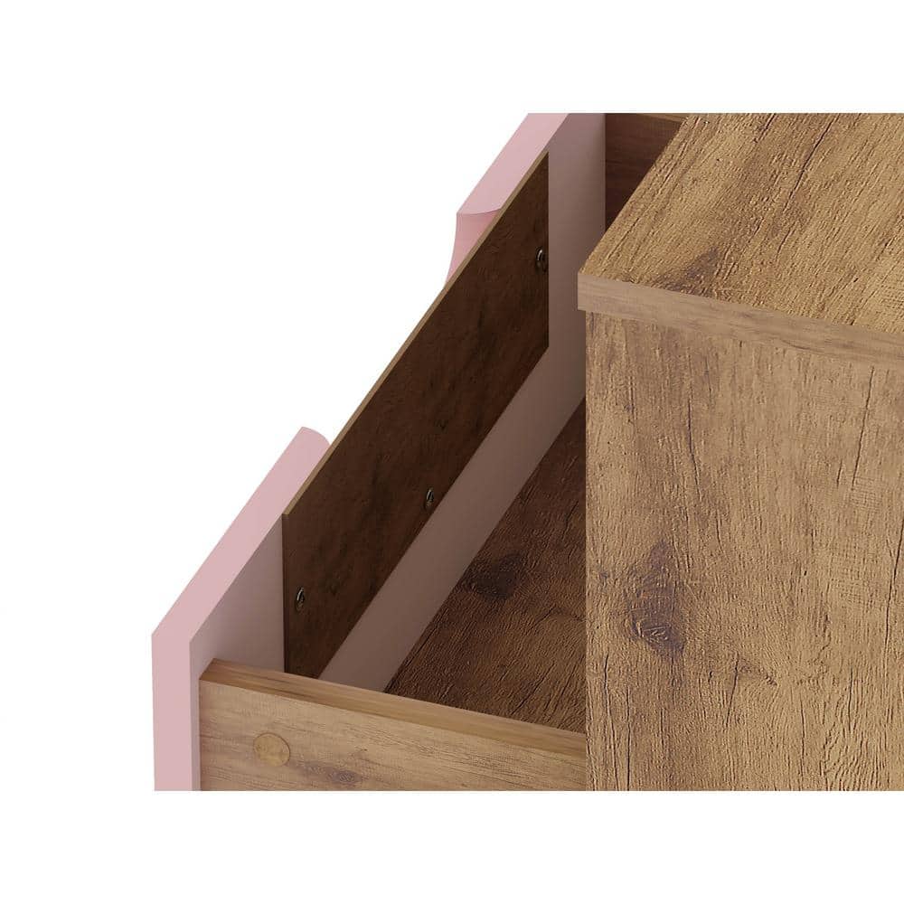 Mid-Century Rose Pink & Natural Nightstand with Metal Legs