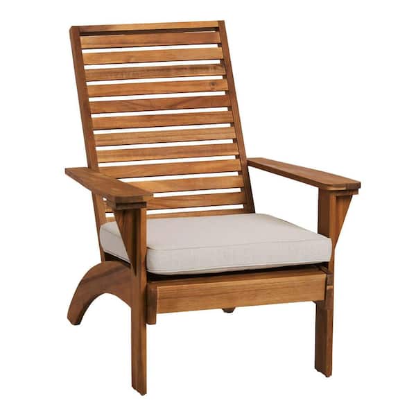 Linon Home Decor Kay Outdoor Natural Wood frame Chair with Beige Olefin Cushion