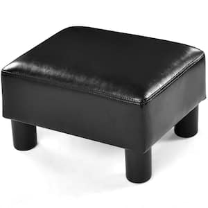 Black PU Leather Ottoman Rectangular Footrest Small Stool with Padded Seat