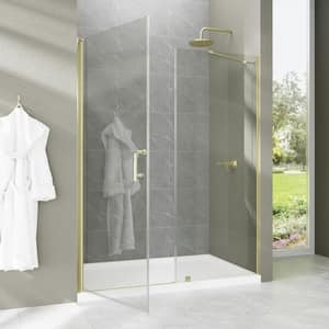 60-60 1/2 in.W x 72 in. H Semi-Frameless Double Hinges Shower Door,Brushed Gold, Tempered Glass, Reversible Installation