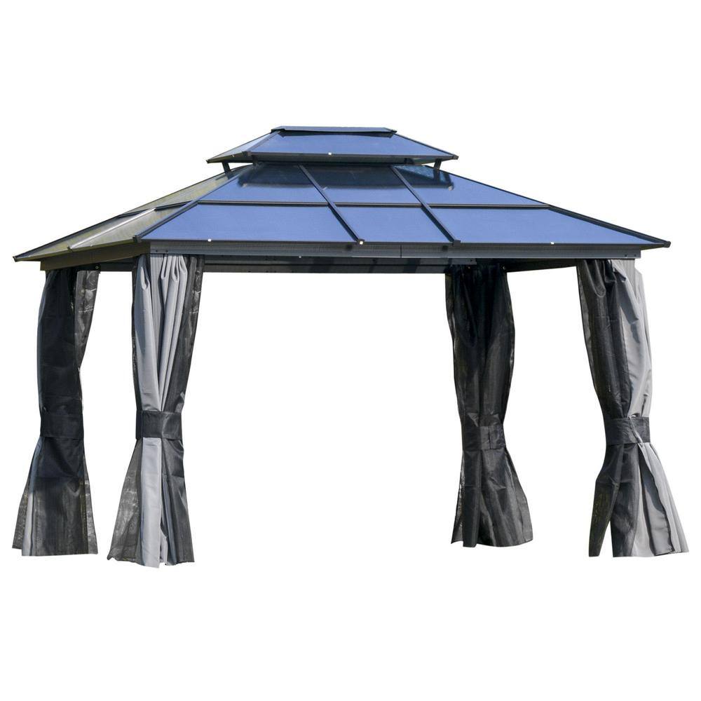 Outsunny 10 ft. x 12 ft. Black Polycarbonate Hardtop Patio Gazebo with