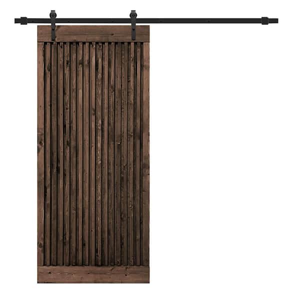 CALHOME Japanese 24 in. x 84 in. Espresso Stained Pre-Assemble Wood Interior Sliding Barn Door with Hardware Kit
