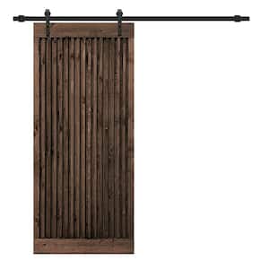 Japanese 30 in. x 84 in. Pre Assemble Espresso Stained Wood Interior Sliding Barn Door with Hardware Kit