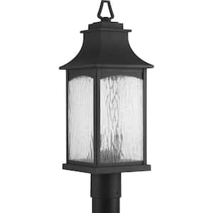 Maison Collection 2-Light Textured Black Water Seeded Glass Farmhouse Outdoor Post Lantern Light