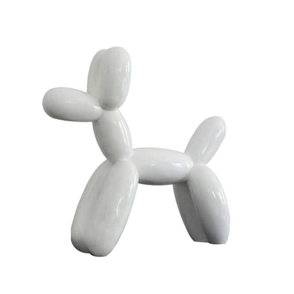 Benjara Modern 16 in. White Polyresin Balloon Art Dog Sculpture Decor