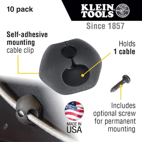Klein Tools Self-Adhesive Cable Mounting Clips, 1 Slot (10-Pack