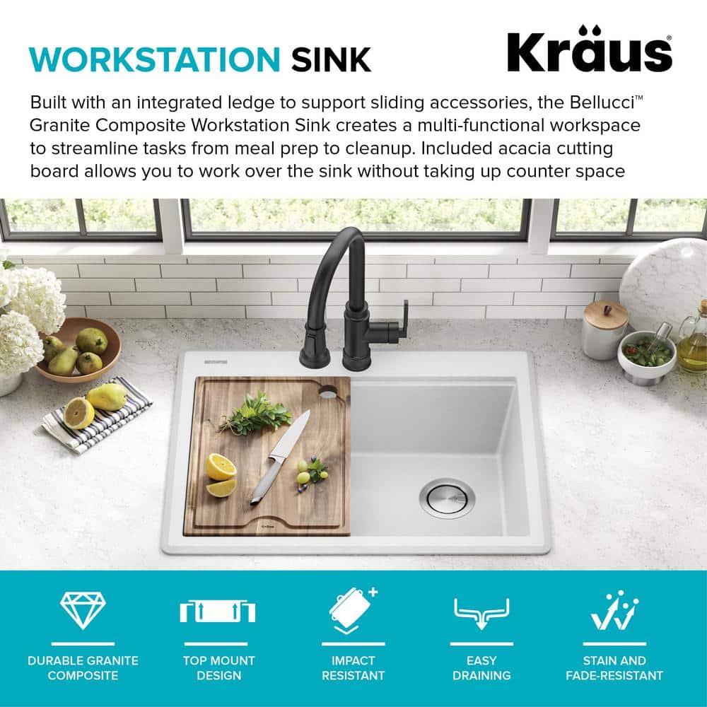 White Granite Composite Single Bowl Kitchen Sink with Accessories