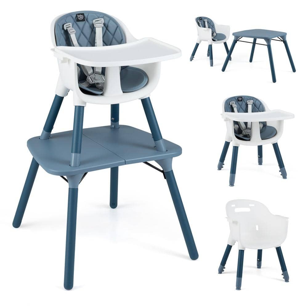 4 in 1 Baby Convertible Toddler Table Chair Set Metal Legs PU Cushion PP Tray Pyramid 5 Point Harness 6-36 Mo