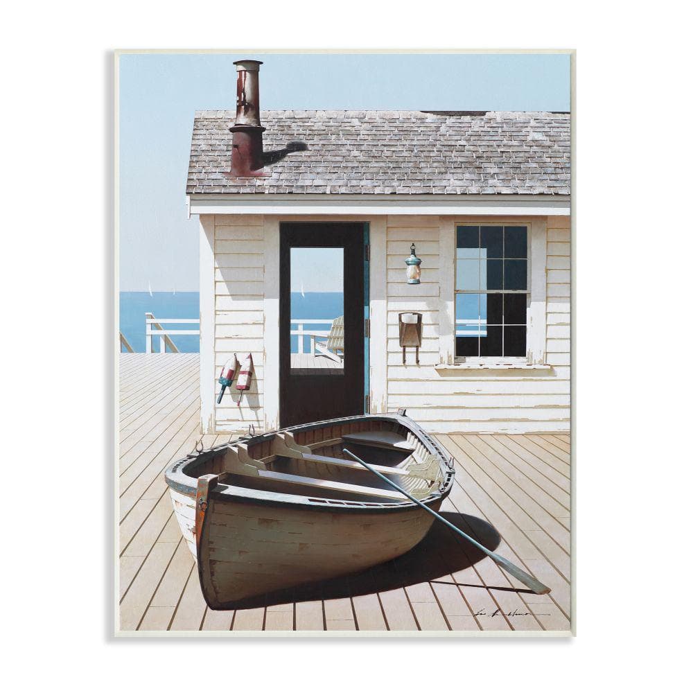 Boat On Boardwalk Coastal Boathouse Painting by Zhen-Huan Lu Unframed Nature Wood Wall Art Print 10 in. x 15 in. price history on PriceWatchPro