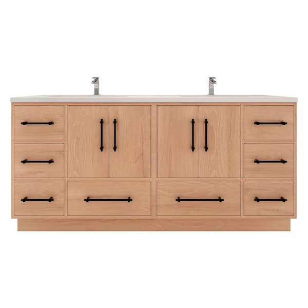 Victoria 71 in. W x 20 in. D x 35 in. H Double Sink Freestanding Bath Vanity in Red Oak with White Acrylic Top