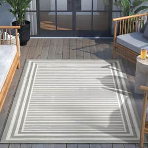 Fallon Frankie Green 5 ft. 3 in. x 7 ft. 3 in. Modern Striped Indoor/Outdoor Area Rug