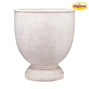 16 in. Wilton Large White Stone Resin Urn Planter (16 in. D x 18 in. H) With Drainage Hole
