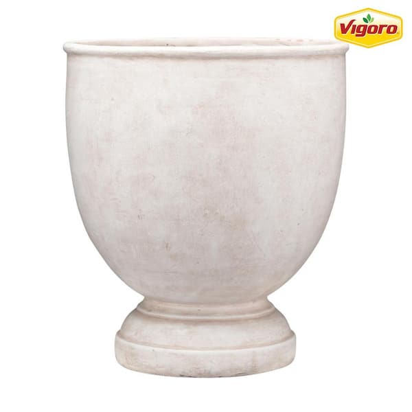 Vigoro 16 in. Wilton Large White Stone Resin Urn Planter (16 in. D x 18 in. H) With Drainage Hole