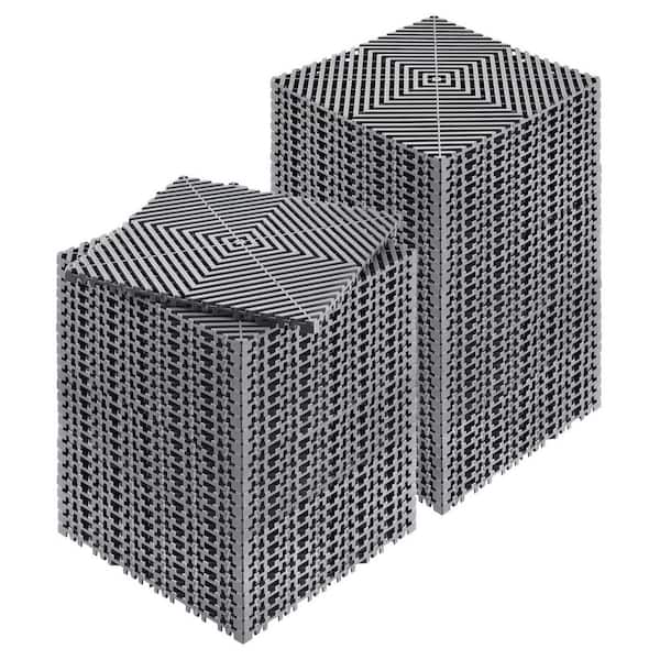 Interlocking Drainage Mat 12in. x 12in. Cushion 55-Piece Garage Floor Tile, 15.1 mm, Non-Slip Gray PP (55 sq. ft.)