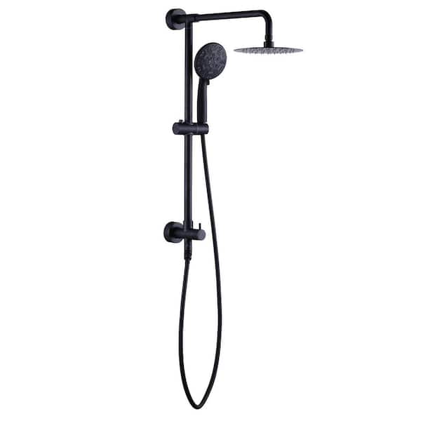Wall Mount Rainfall Shower Head and 7-Spray Handheld Shower Combo with Height Adjustable Slide Bar in Matte Black