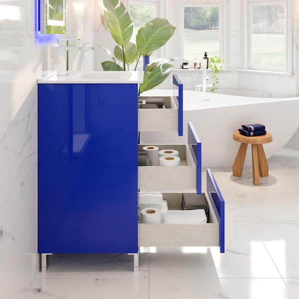 Deluxe 20 in. Single Sink Blue Bath Vanity with White Porcelain Top (Assembled)