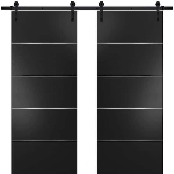 Sartodoors 0020 48 in. x 96 in. Flush Black Finished Wood Barn Door Slab with Hardware Kit Black