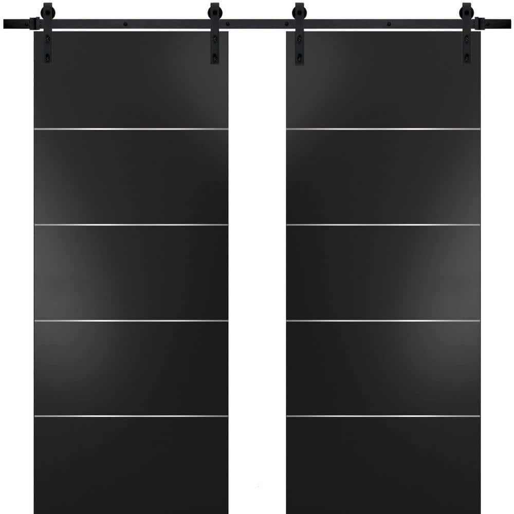 Assemble Required 0020 60 in. x 80 in. Flush Black Finished Wood Barn Door Slab with Hardware Kit Black price history on PriceWatchPro