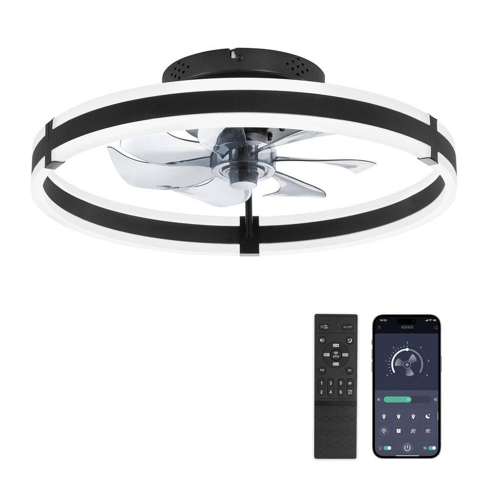 20 in. Dimmable LED Smart Indoor Black Modern Flush Mount Ceiling Fan with Light Kit and Remote Control Living Room price history on PriceWatchPro
