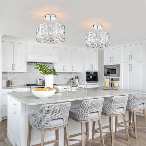 Modern 12 in. 3-Light Chrome Semi-Flush Mount with Clear Crystal Shade