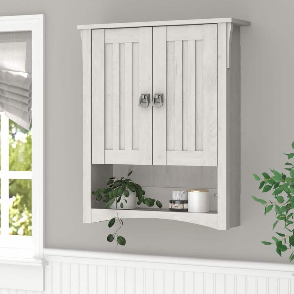 Linen White Oak Wall-Mounted Bathroom Storage Cabinet