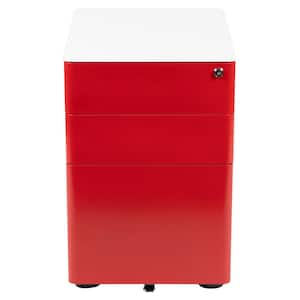 White and Red Vertical File Cabinet