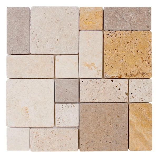 Brick Medley Beige 11.875 in. x 11.875 in. Honed Travertine Wall and Floor Mosaic Tile (9.79 sq. ft./Case)