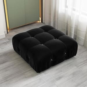 34.65 in. Large Square Bench Tufted Velvet Upholstered Armless Coffee Table Ottoman Living Room Apartment Sofa, Black