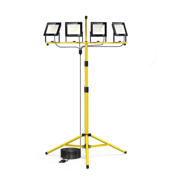 110V Plug-in LED Work Light with Tripod, 28000 Lumen, 4-Adjustable Heads, Foldable Waterproof Flood Light, 16.5 ft. Cord
