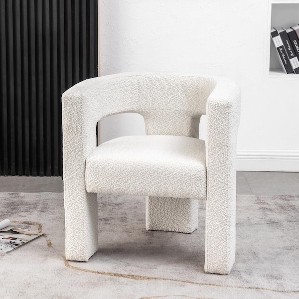 KINWELL Cream 28 in. Wide Boucle Upholstered Square Armchair