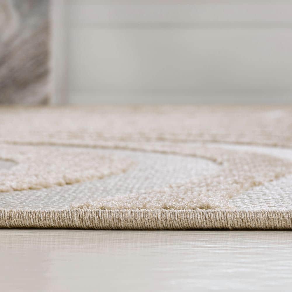 Beige and Cream High-Low Striped 3x5 Synthetic Area Rug