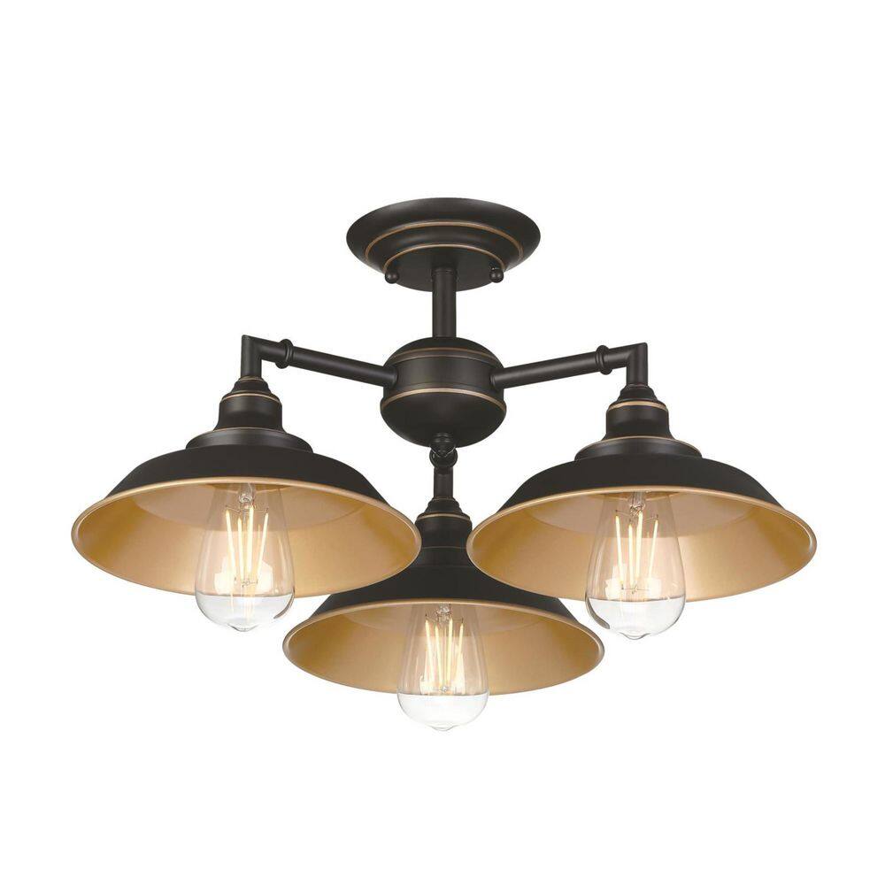 Iron Hill Vintage-Style Bronze 3-Light Convertible Chandelier/Semi-Flush Mount