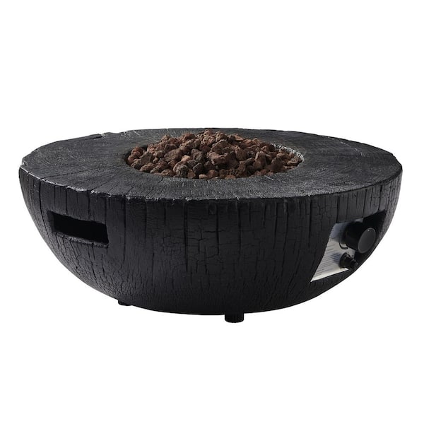 DESwan Venice 28 in. W x 10.6 in. H 30000 BTU Black Round Composite Magnesium Oxide Stone Outdoor Propane Gas Fire Pit Table