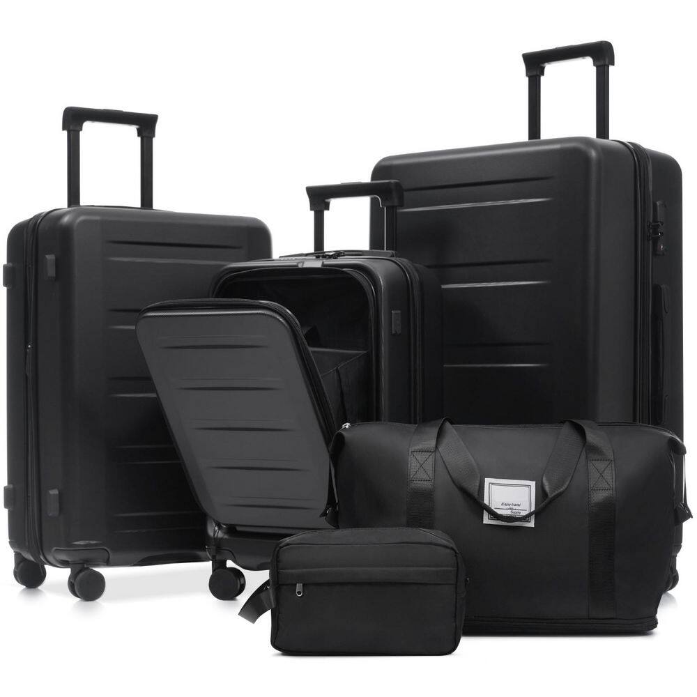 5 Pieces Luggage Set Black ABS Plastic Hardside w/ Spinner Wheels, USB Functionality Front Opening  Expandable TSA Locks price history on PriceWatchPro