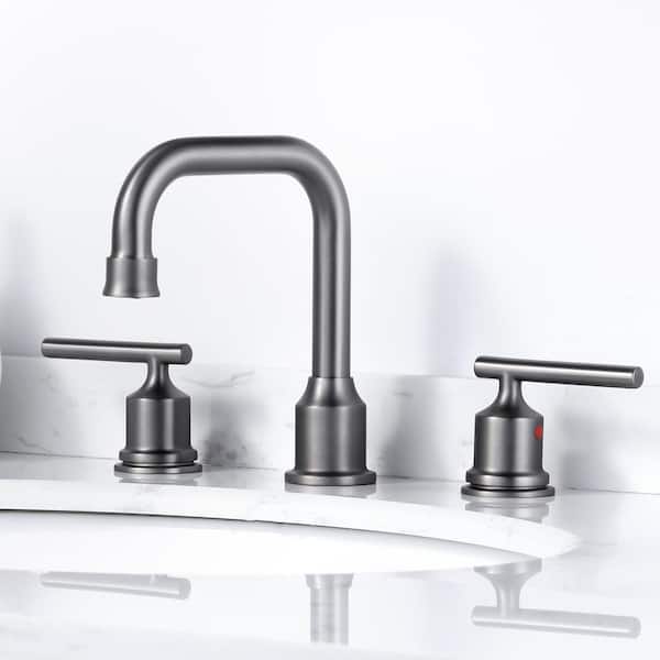 8 in. Widespread Double Handle High Arc Bathroom Faucet with Pop-up Drain and Supply Lines in Gray (1-Pack)