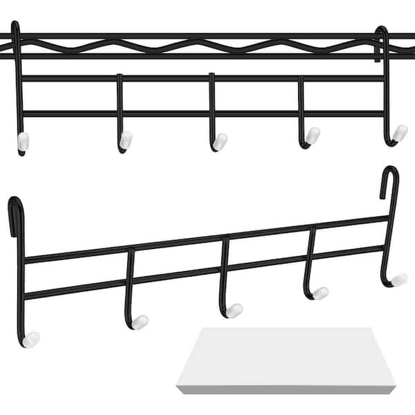 Multi Floating Shelves 5 Hook Wire Shelving Attachment 5.91 in W 14.33 in D Black Chrome Steel Storage Organizer 2 Pack