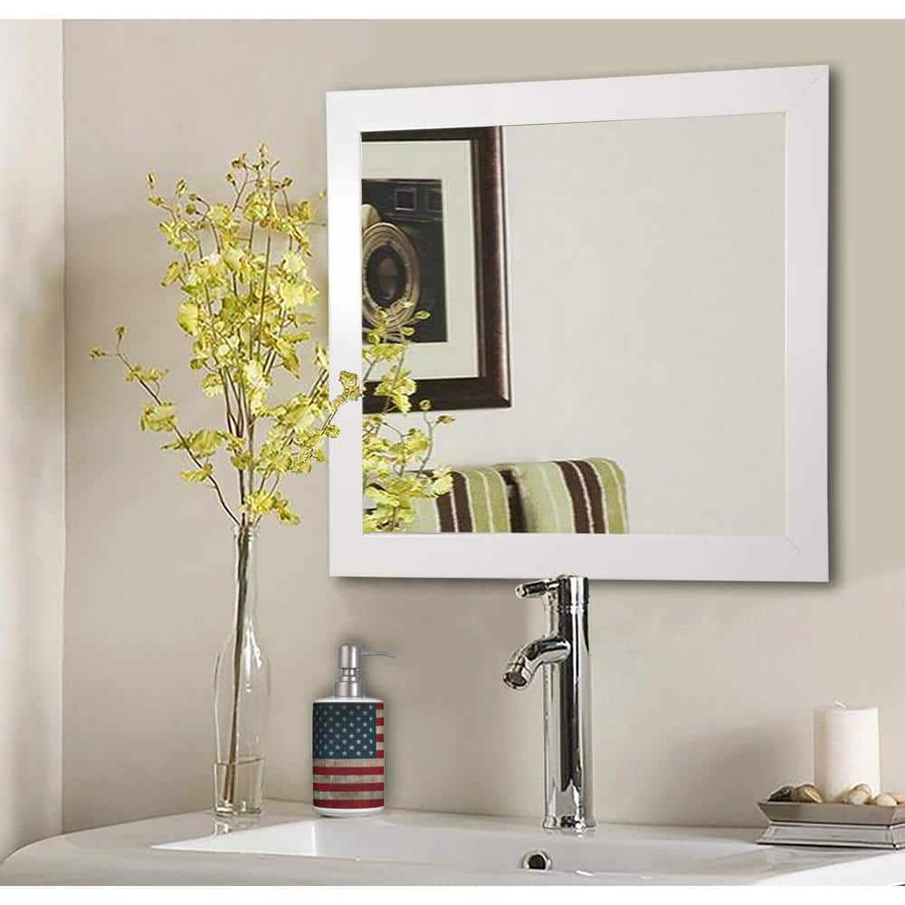 34 In W X 34 In H Framed Square Bathroom Vanity Mirror In White S021l The Home Depot