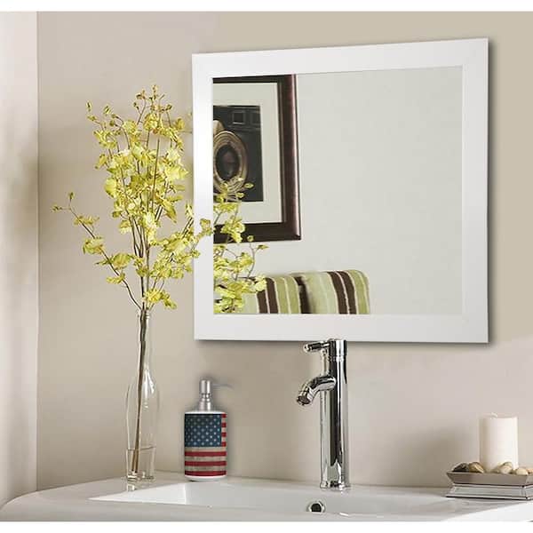 Unbranded 34 in. W x 34 in. H Framed Square Bathroom Vanity Mirror in White