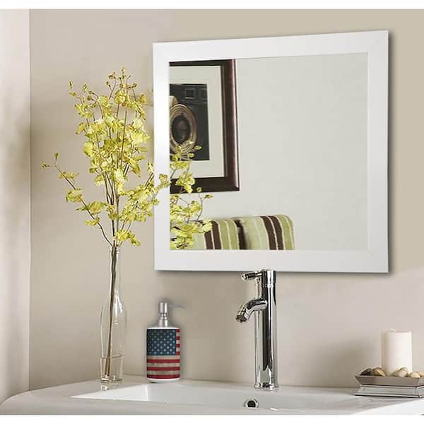 Unbranded 24 in. W x 24 in. H Framed Square Bathroom Vanity Mirror in White
