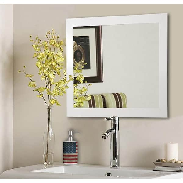 12 in. W x 12 in. H Framed Square Bathroom Vanity Mirror in White