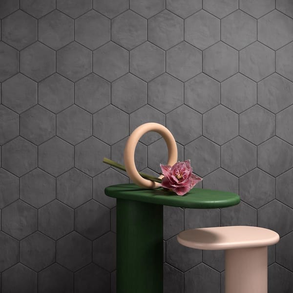 Dash Charcoal Black 8.5 in. x 9.84 in. Matte Hexagon Porcelain Floor and Wall Tile (12.66 sq. ft./Case)