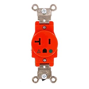 20 Amp Industrial Grade Heavy Duty Isolated Ground Single Outlet, Orange