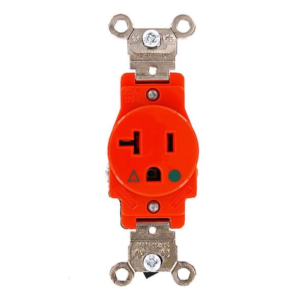 Leviton 20 Amp Industrial Grade Heavy Duty Isolated Ground Single Outlet, Orange