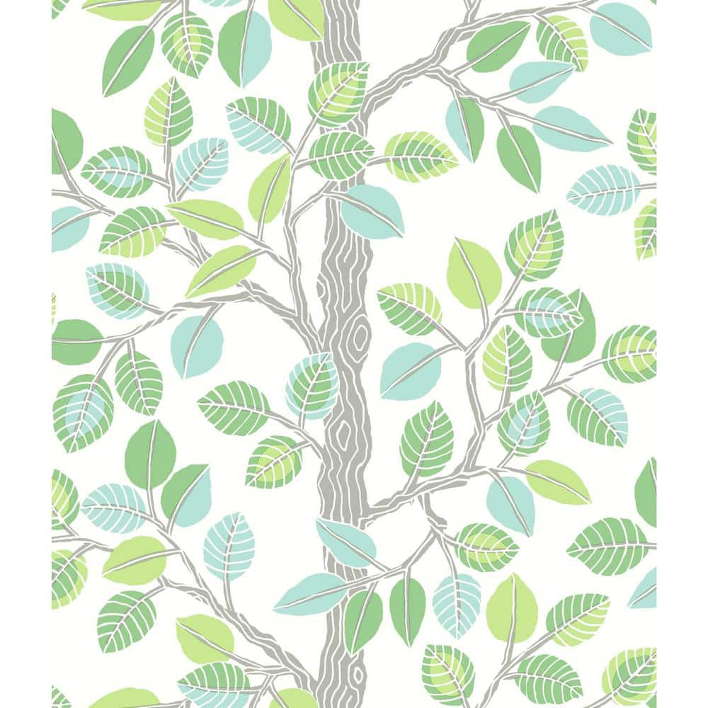 Green and Gray Forest Leaves Peel and Stick Wallpaper Roll