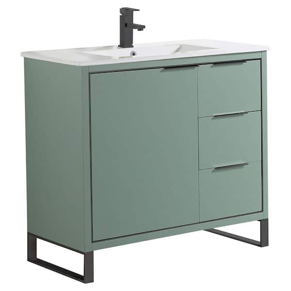 Opulence 36 in. W x 18 in. D x 33.5 in H. Bath Vanity in Mint Green with White Ceramic Top