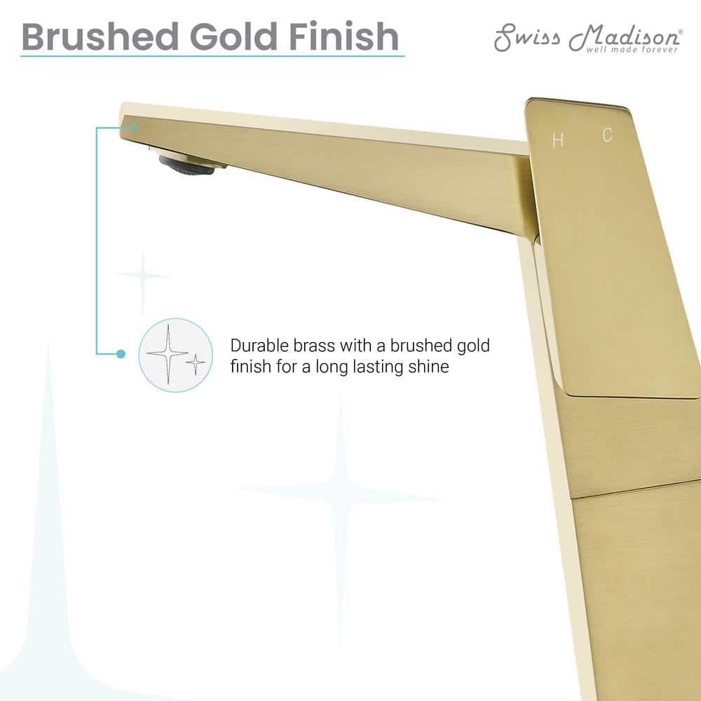 Carré Brushed Gold Single-Handle High Arc Bathroom Faucet