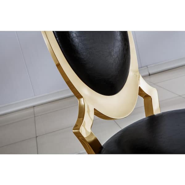 GOJANE Black and Gold Leatherette Dining Chair with Oval Backrest and  Stainless Steel Legs (Set of 2) W124157597LWY - The Home Depot