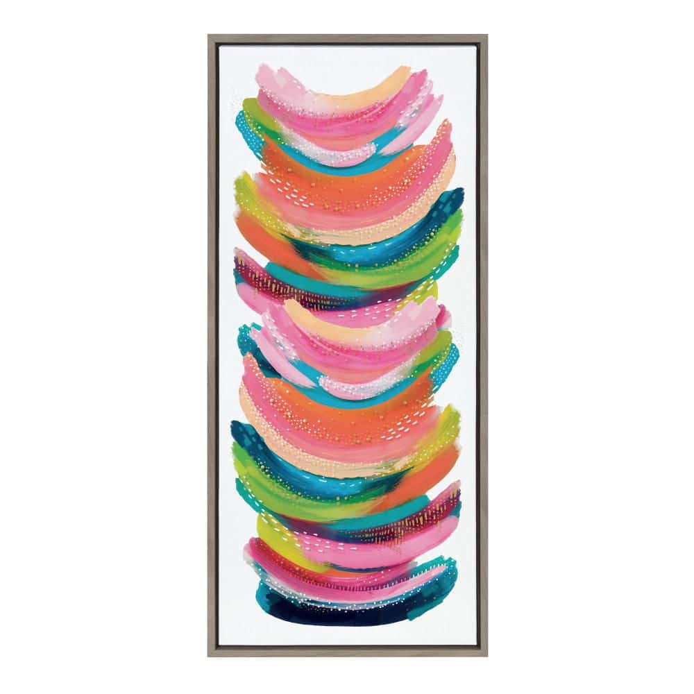 Bright Multicolor Abstract Canvas Wall Art with Gray Frame, 18x40